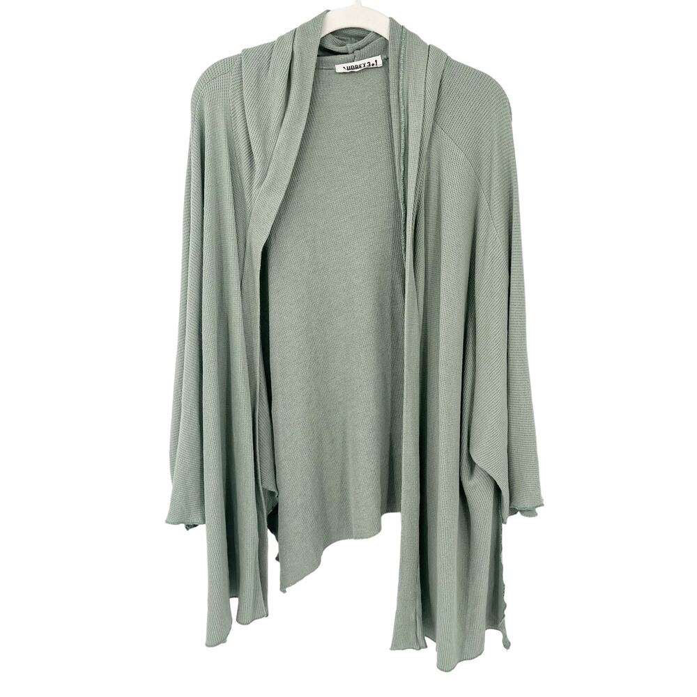 Audrey 3+1 Lagenlook Oversized Waffle Knit‎ Open Front Hooded Cardigan Size L